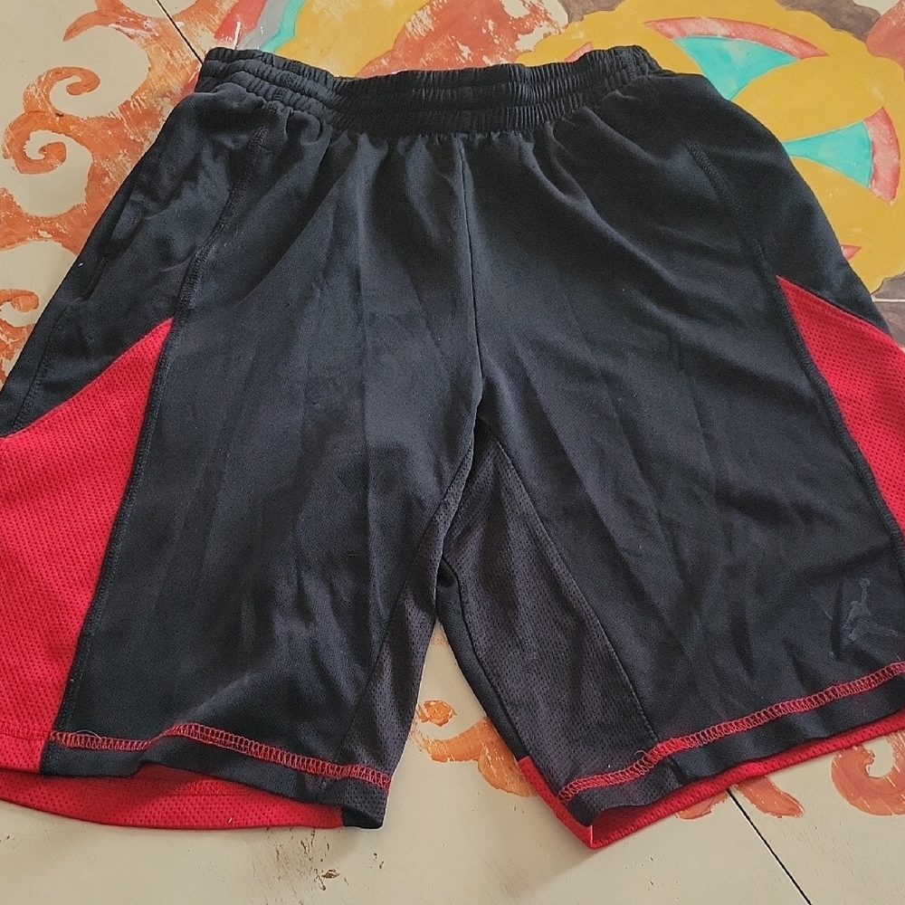 Athletic Black and Red Basketball Shorts with Elastic Waistband Boys LARGE